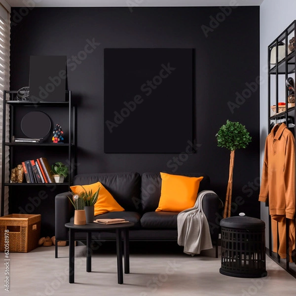Fototapeta Generative AI.frames mock up in dark luxury living room
