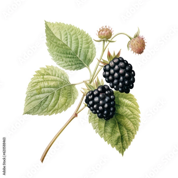 Fototapeta Blackberry Botanical illustration PNG. Generative AI