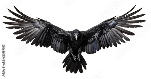 Fototapeta set of raven crow birds with spread wings