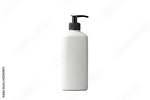 Fototapeta An unbranded dispenser bottle can be seen on a transparent background, serving as a cosmetic packaging mockup with available room for text.