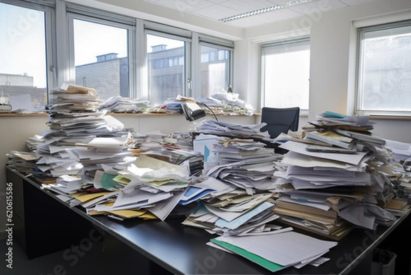 Fototapeta ai generated illustration pile of papers on a desk in an office.
