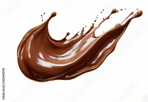 Fototapeta melted chocolate splash on a white background, captured in realistic color, a testament to sweet indulgence, generative ai.