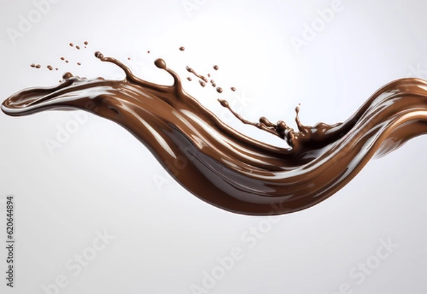 Fototapeta melted chocolate splash on a white background, captured in realistic color, a testament to sweet indulgence, generative ai.