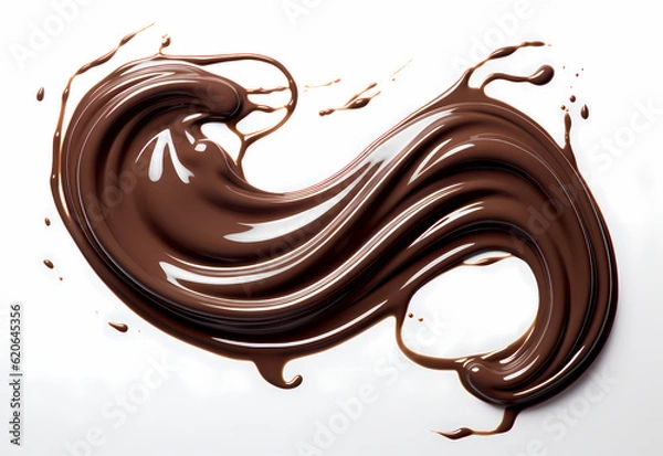 Fototapeta melted chocolate splash on a white background, captured in realistic color, a testament to sweet indulgence, generative ai.
