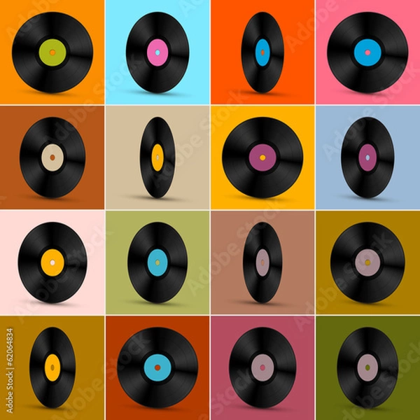 Obraz Retro, Vintage Vector Vinyl Record Disc Background