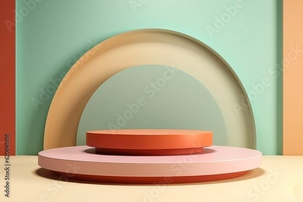 Fototapeta Abstract minimal colorful scene with geometric podium display background for product presentation, mock up, cosmetic product stand.