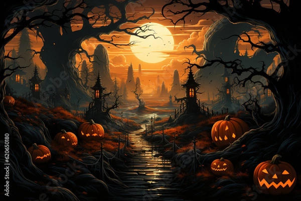 Fototapeta halloween background with pumpkins