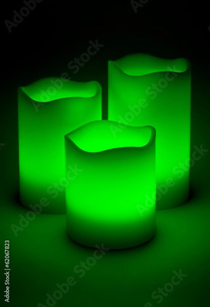 Obraz Three green LED candles