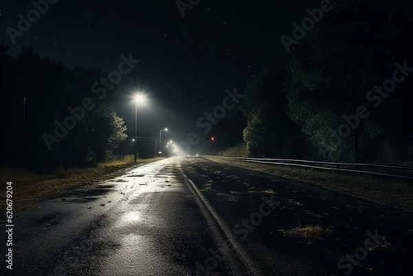 Obraz Dark road made of blacktop at night. Generative AI