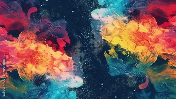 Obraz  a multicolored background with a black background and a blue background with a red, yellow, and green design on the left side of the image.  generative ai