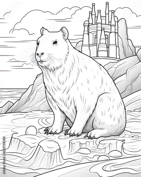 Obraz Capybara Coloring Book Page Generative AI