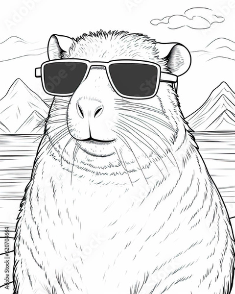 Obraz Capybara Coloring Book Page Generative AI
