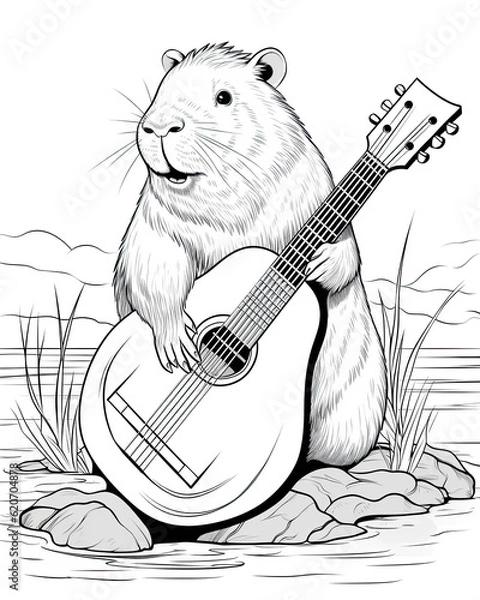 Obraz Capybara Coloring Book Page Generative AI