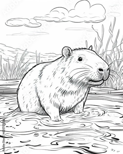 Obraz Capybara Coloring Book Page Generative AI