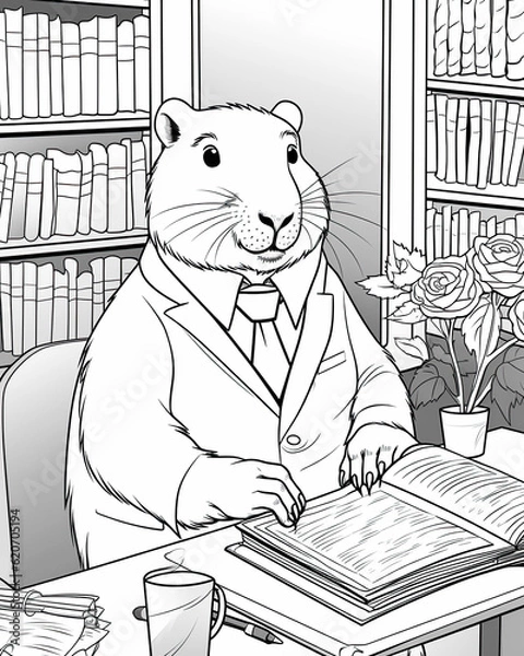 Obraz Capybara Coloring Book Page Generative AI