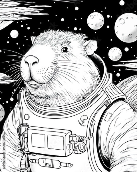 Obraz Capybara Coloring Book Page Generative AI