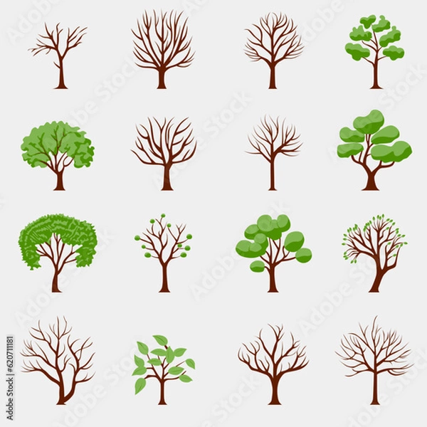 Fototapeta Big set of vector cartoon trees
