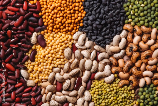 Fototapeta Top view of bulk legumes, color esthetic. Generative AI