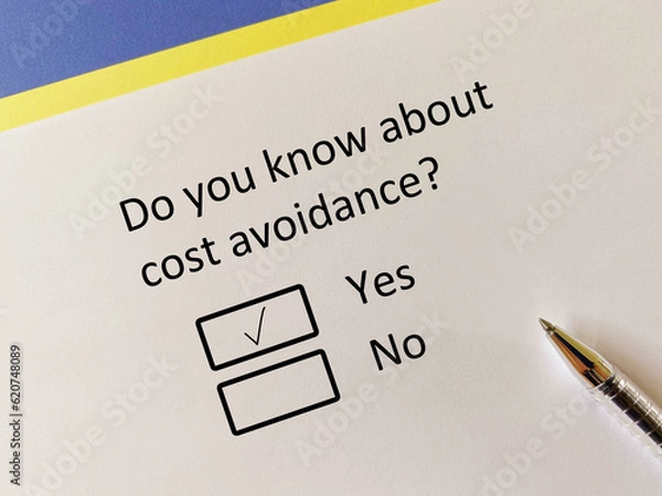 Fototapeta A person is answering question about finance. He knows about cost avoidance.
