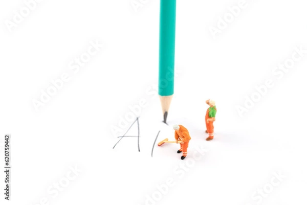 Obraz Miniature creative pencil writing AI artificial intelligence