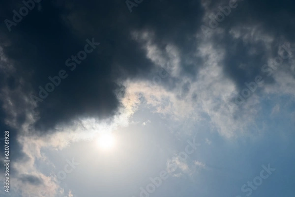 Obraz beautiful blue sky and cloud with golden ray sunrise in the morning, natural background