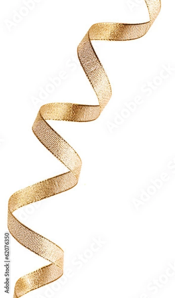 Obraz Beautiful glitter gold ribbon tape curl isolated on white