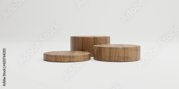 Obraz Brown wooden rectangle cube product stage podium on white background isolated. Minimal fashion theme. Geometry exhibition stage mockup concept. 3D illustration rendering graphic design