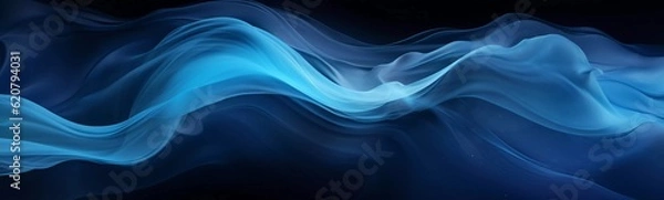 Fototapeta Fluid Movement - translucent blue waves on black