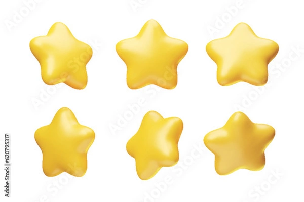 Fototapeta 3d rotating golden glossy stars set 3d realistic style. Metallic yellow stars from different angles. Leadership, game award, customer feedback symbol vector illustration isolated on white background