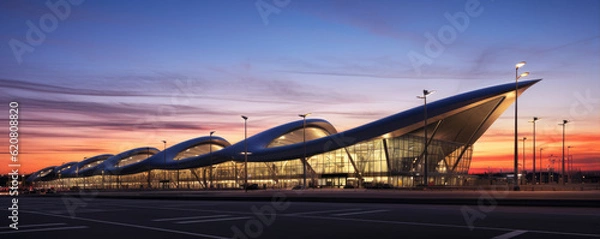 Fototapeta Airport terminal in the night. generative ai