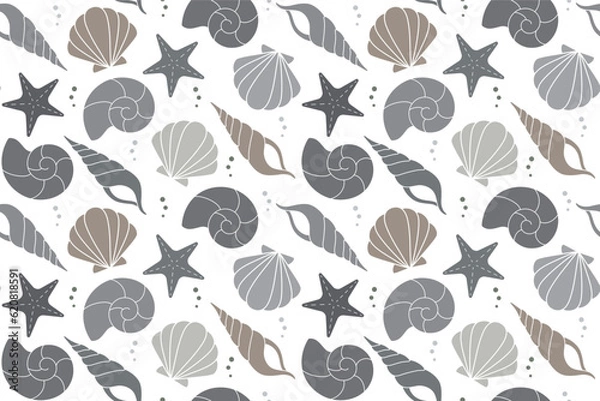 Obraz 貝殻シルエットのシームレスパターン2