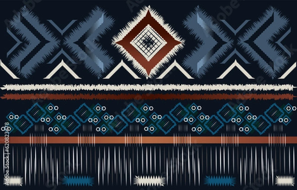 Fototapeta ikat ethnic pattern silk vector for sarong with blue wallpaper background  texture Design for Ethnic, carpet,wallpaper,wrapping,Batik,background,fabric,clothing, Vector AI