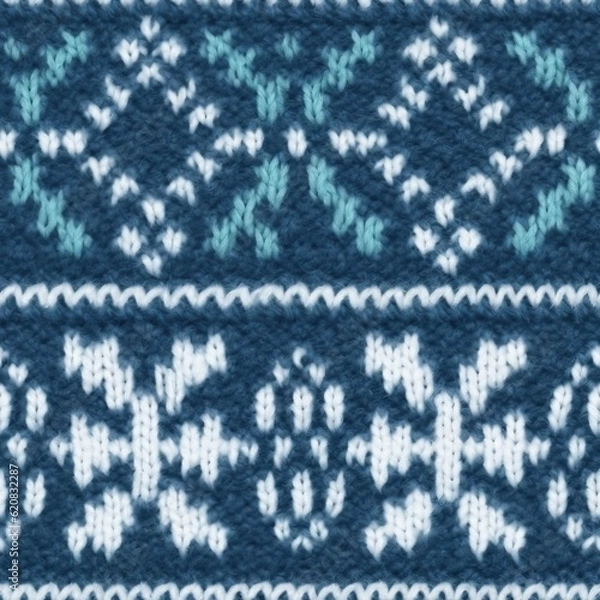 Fototapeta Seamless Knitted fabric texture in Scandinavian style. Great for web design, fabric production. Knitted pattern style in blue and white. Winter background. Generative AI
