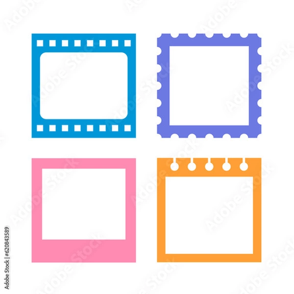 Fototapeta A set of border frame illustrations in the form of films, notes, and postage stamps.
