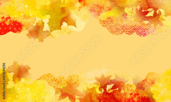 Fototapeta 秋の紅葉をイメージした背景イラスト