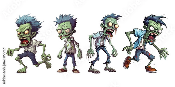 Fototapeta Set of zombie cartoon character. Vector clip art illustration