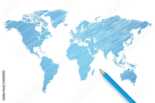 Obraz Colored pencil world map vector