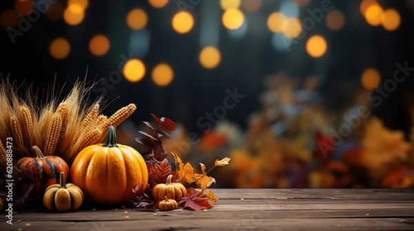 Fototapeta Autumn background. apples, pumpkin, apples of paradise. Generative Ai