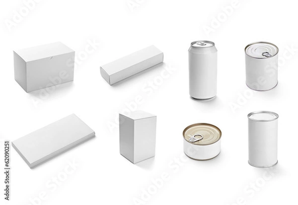 Fototapeta white box container template tin can drink food package