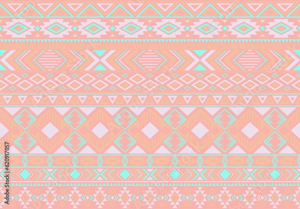 Fototapeta Boho pattern tribal ethnic motifs geometric seamless vector background. Trendy ikat tribal motifs clothing fabric textile print traditional design with triangle and rhombus shapes.