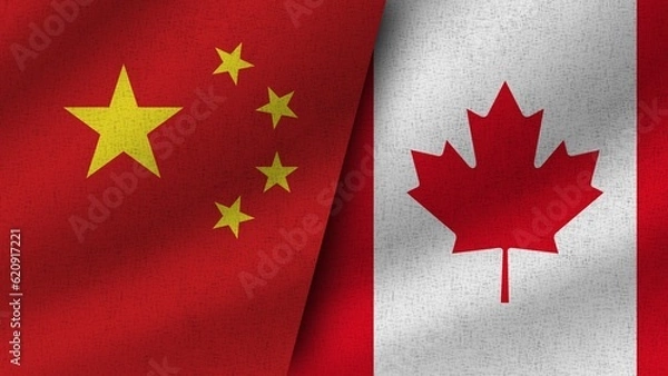 Obraz Canada and China Realistic Two Flags Together, 3D Illustration