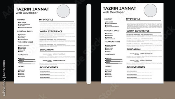 Obraz Black and White Minimal Resume Layout .Modern Resume Design Layout.