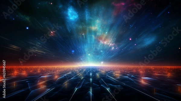 Fototapeta Futuristic space background with stars and nebula, 3d rendering