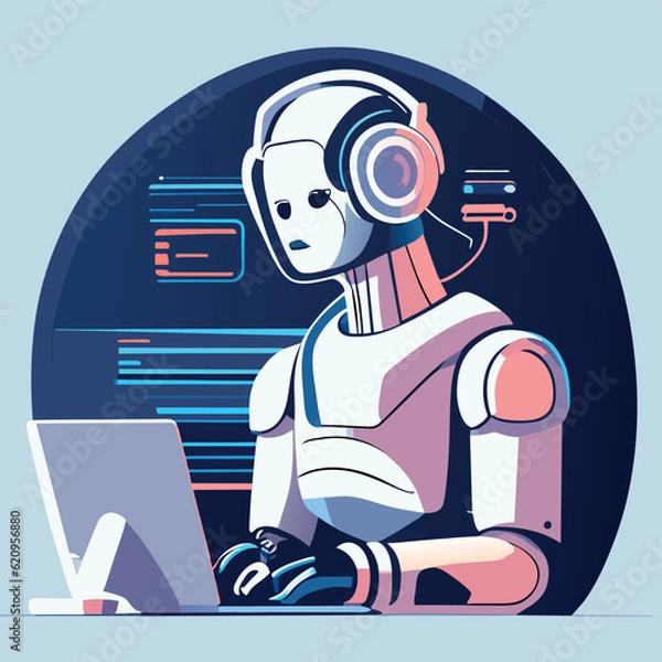 Fototapeta robot with laptop