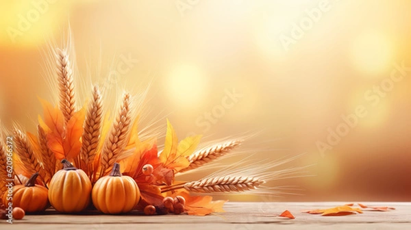 Fototapeta Autumn Thanksgiving Background, Bright color. Generative Ai