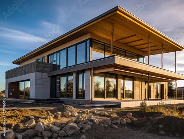 Fototapeta Facade of a country house being built, AI Generation