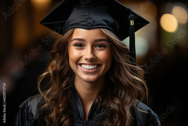 Fototapeta Portraits of students wearing their graduation gowns and caps, School, Back to School Generative AI