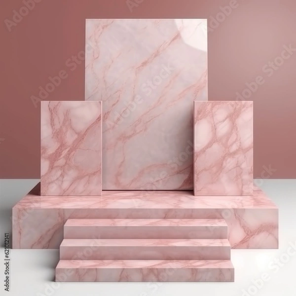 Obraz Abstract nature scene with geometric stone podium display background for product presentation, mock up, cosmetic product stand, 3d rendering.