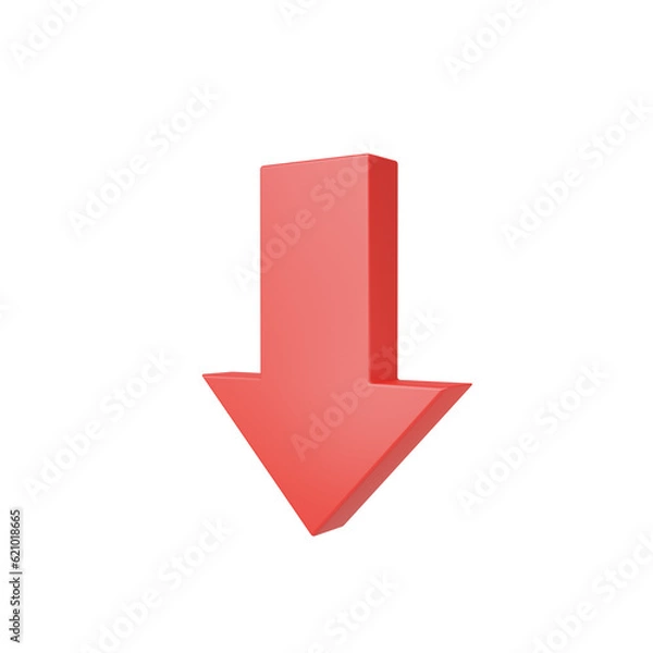 Obraz Upload download icon. Red down button. Red arrow  3D render , illustration