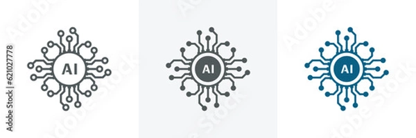 Obraz Artificial intelligence AI processor chip icon.Mini AI CPU icon in flat style.modern GPU card style thin line icon collection on white background, Vector illustration